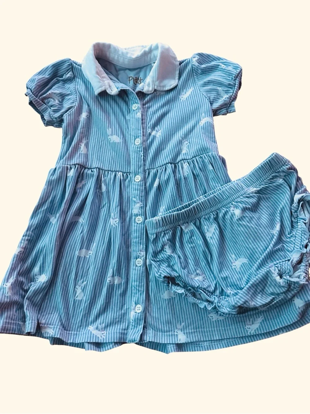 Little Sleepies Girls 18-24 months Bunny Stripe Button Down Dress Bamboo